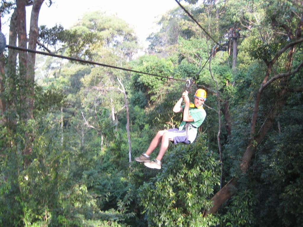 A zipline ride through the rainforest near Chiang Mai (a similar activity, not Hanuman World)