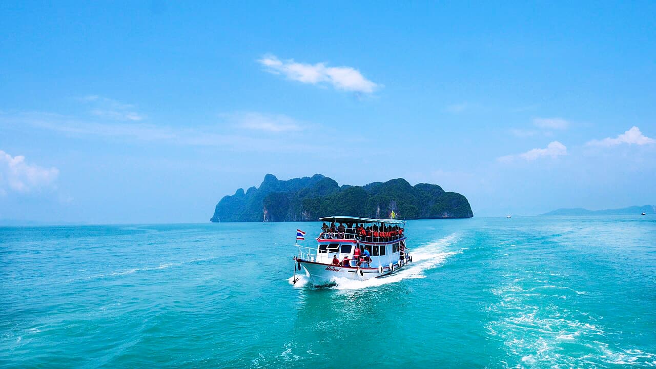 A cruise boat in Phang Nga Bay (a similar cruise, not the Siamese junk)
